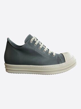 Rick Owens Grey & White Leather Low Top Sneakers